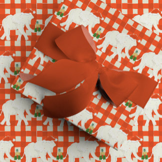 Red Checkered White Elephant Christmas Party Wrapping Paper