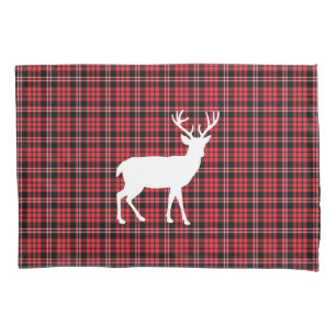 Red Checks Tartan Plaid Pattern White Stag Pillowcase