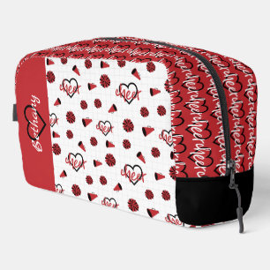 Red Cheer Hearts, Pom Poms, Megaphone Pattern Dopp Kit