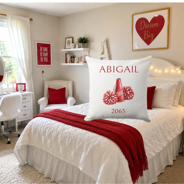 Red Cheer Personalised Name & Year  Cushion (Creator Uploaded)