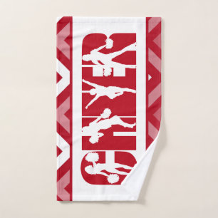 Red Cheer Typography Girl's Silhouette Modern Text Hand Towel
