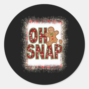 Red Cheerful Sparkly Oh Snap Gingerbread Christmas Classic Round Sticker