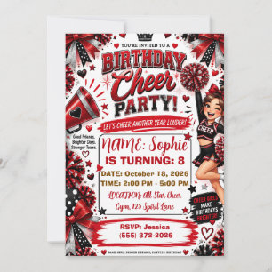Red Cheerleader Birthday Invitation