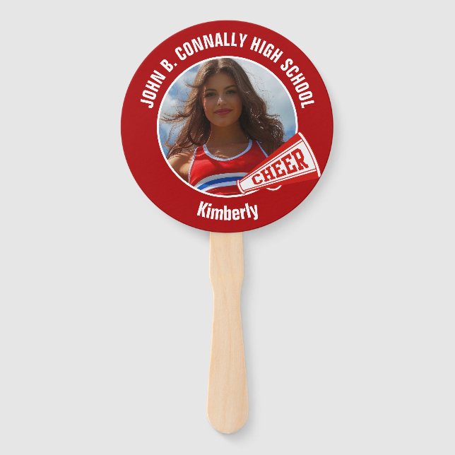 Red Cheerleader Photo High School Spirit Hand Fan (Front)