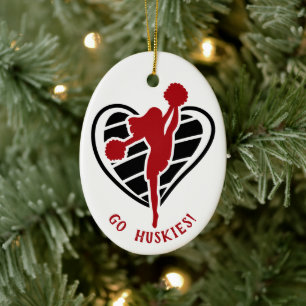 Red Cheerleader Team Name Ceramic Ornament