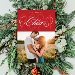 Red Cheers to 2024 Christmas Holiday Photo Card
