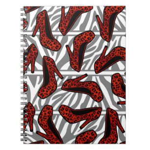 Red Cheetah High Heel Shoe Print on Zebra Notebook