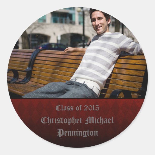 Red chequerboard grunge graduation stickers (Front)