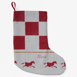 Red chequerboard horses small christmas stocking