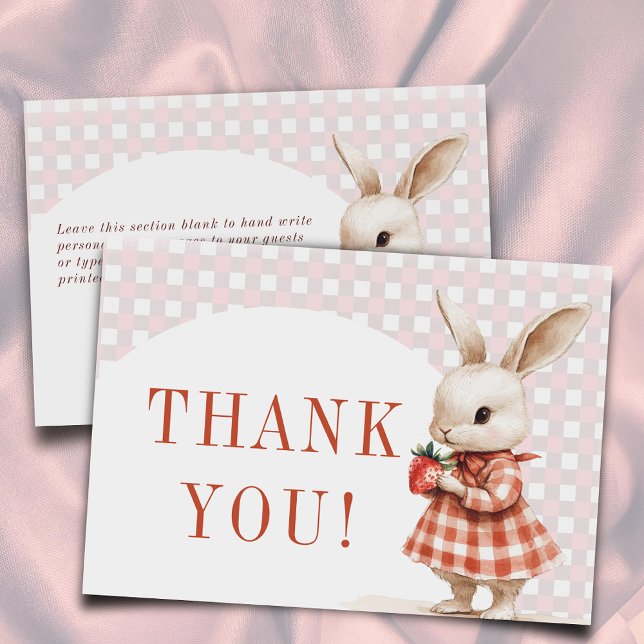 Red Chequered Berry Sweet Bunny Baby Shower Flat Thank You Card (Creator Uploaded)