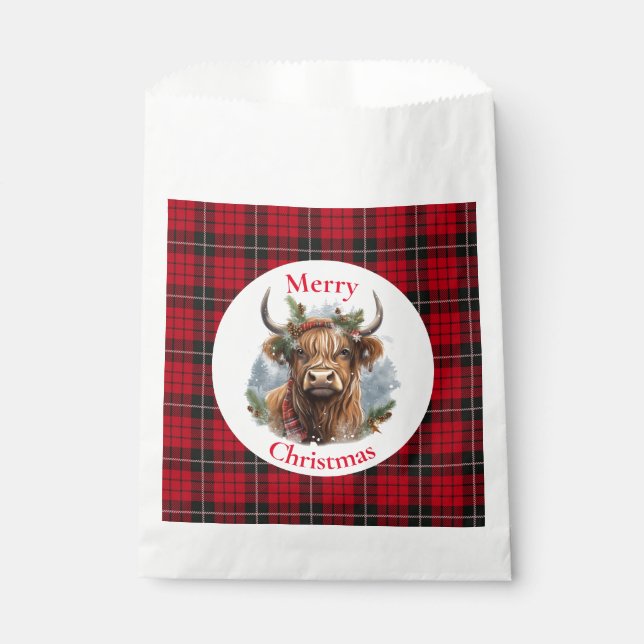 Red Chequered Christmas Highlander Cow Favour Bag (Front)