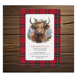 Red Chequered Christmas Highlander Cow Invitation