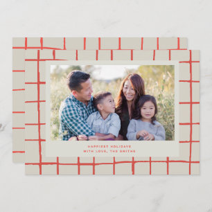 Red Chequered Cute Photo Holiday Card