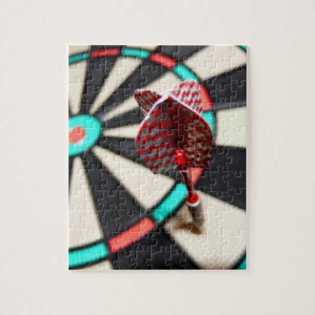 Red chequered dart on dartboard jigsaw puzzle (Vertical)