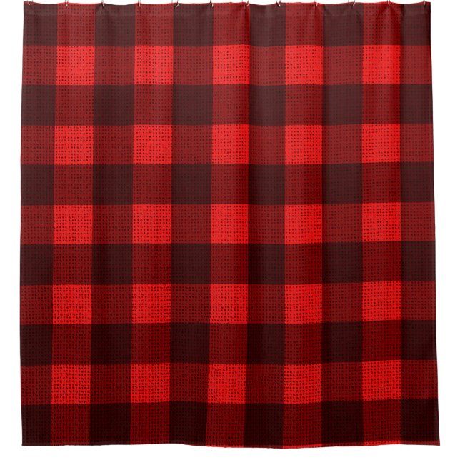 Red Chequered Fabric Background Texture Shower Curtain (Front)