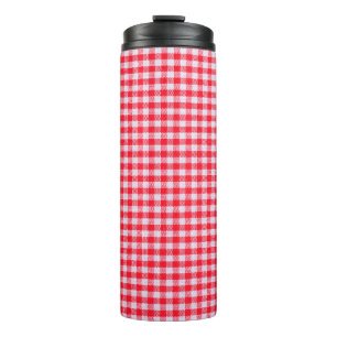 Red chequered fabric closeup , tablecloth texture thermal tumbler
