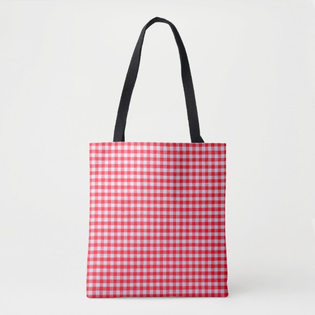 Red chequered fabric closeup , tablecloth texture tote bag (Front)