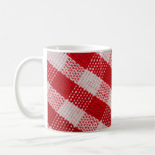 Red chequered fabric tablecloth pattern texture ba coffee mug