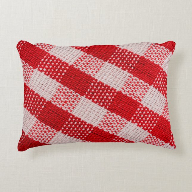 Red chequered fabric tablecloth pattern texture ba decorative cushion (Front)