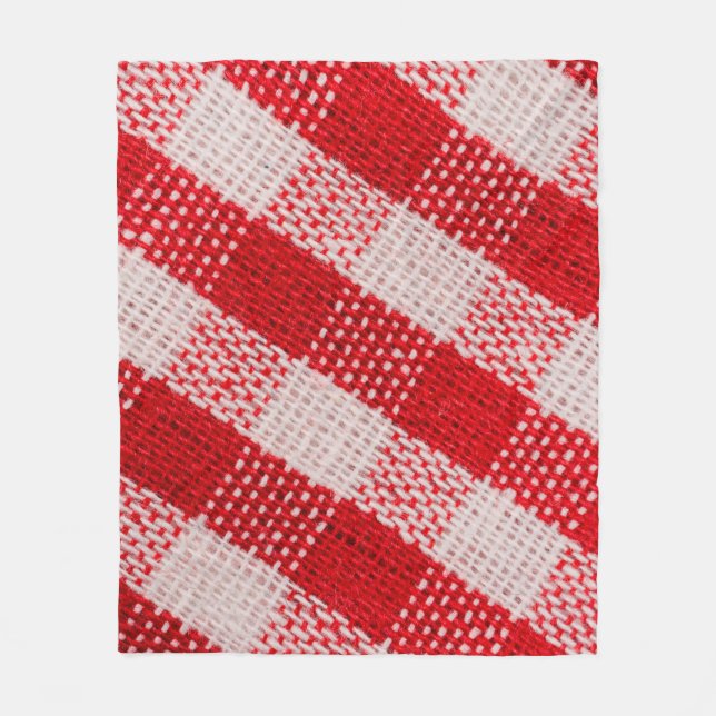 Red chequered fabric tablecloth pattern texture ba fleece blanket (Front)