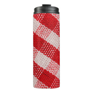 Red chequered fabric tablecloth pattern texture ba thermal tumbler