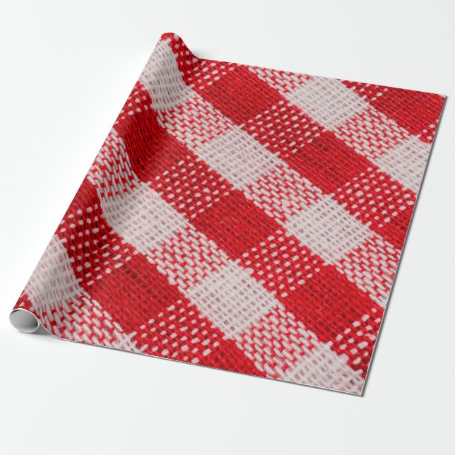Red chequered fabric tablecloth pattern texture ba wrapping paper (Unrolled)