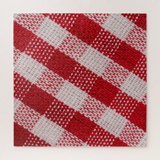 Red chequered: fabric tablecloth texture. jigsaw puzzle (Vertical)