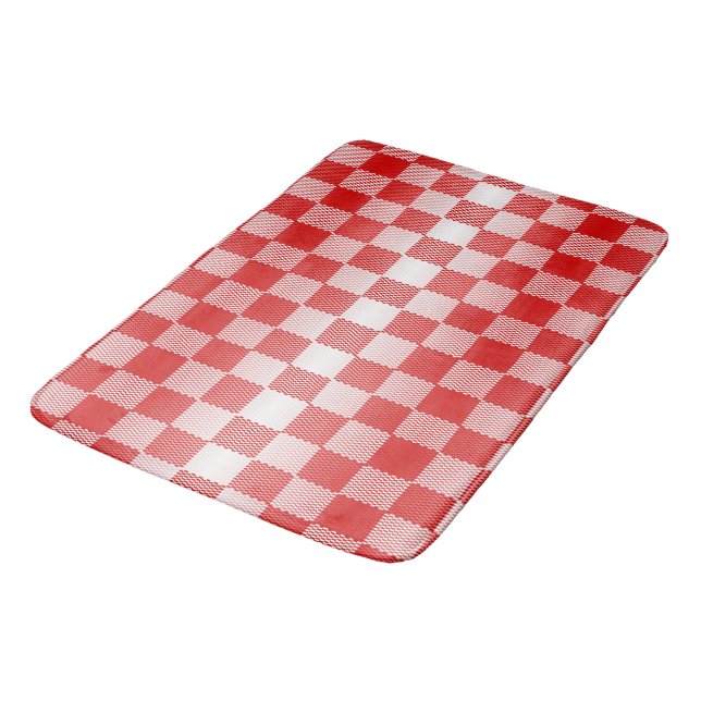 Red Chequered Geometric Bath Mat (Angled)