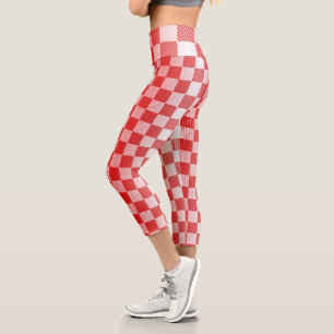 Red Chequered Geometric Capri Leggings