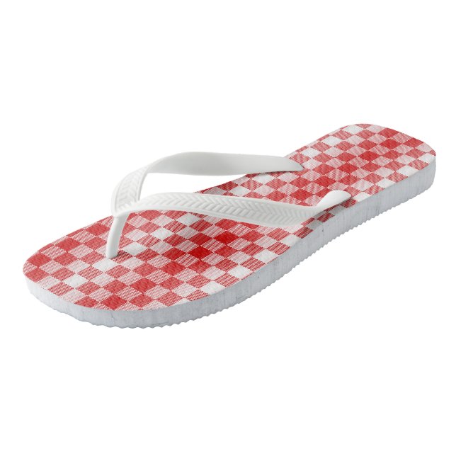 Red Chequered Geometric Thongs (Angled)