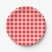 Red chequered gingham pattern paper plates