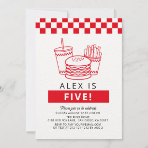 Red Chequered Hamburger Boy Birthday Invitation