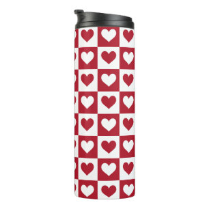 Red Chequered Hearts Cute Valentine's Day Thermal Tumbler