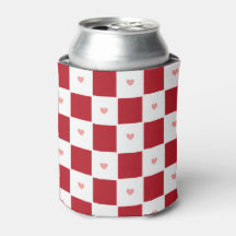 Red Chequered Love Can Cooler
