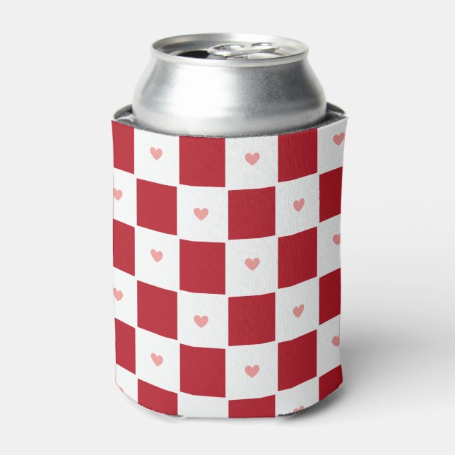 Red Chequered Love Can Cooler (Can Front)
