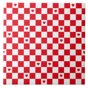 Red Chequered Pattern Background Ceramic Tile