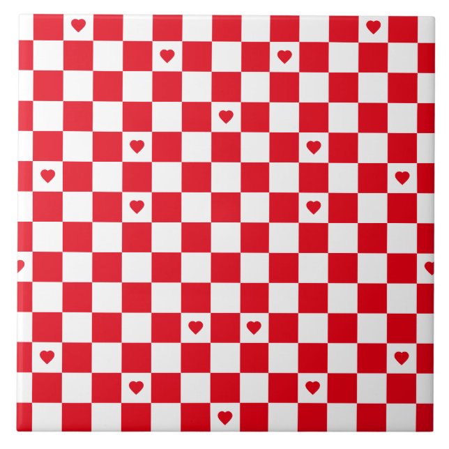 Red Chequered Pattern Background Ceramic Tile (Front)