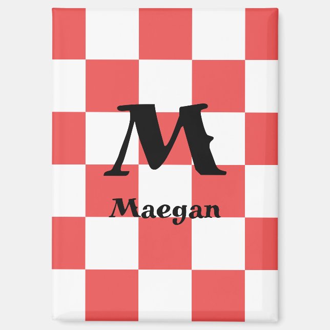 Red Chequered Pattern Background Magnet (Front)