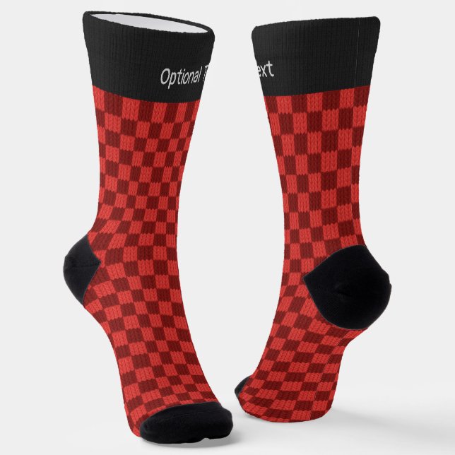 Red Chequered Pattern - Knit Check - own text Socks (Angled)