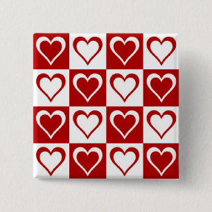 Red Chequered pattern with Hearts 15 Cm Square Badge
