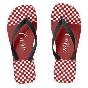 Red Chequered Personalised Thongs