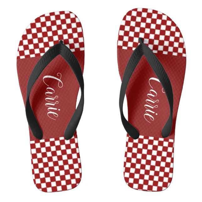Red Chequered Personalised Thongs (Footbed)
