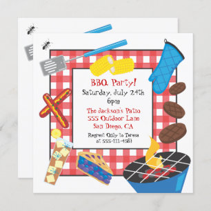 Red Chequered Picnic Barbecue Party Invitation