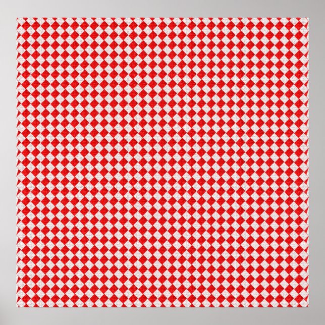 Red Chequered Picnic Tablecloth Background Poster (Front)