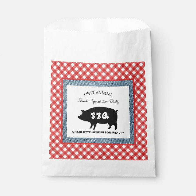 Red Chequered Pig Roast BBQ Party Favour Bag (Front)