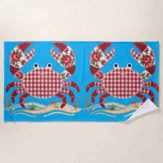 Red Chequered Quilted Look Crabs Beach Towel