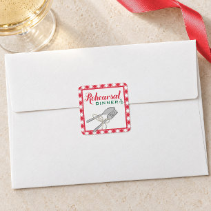 Red Chequered Rehearsal Dinner Wedding Square Sticker