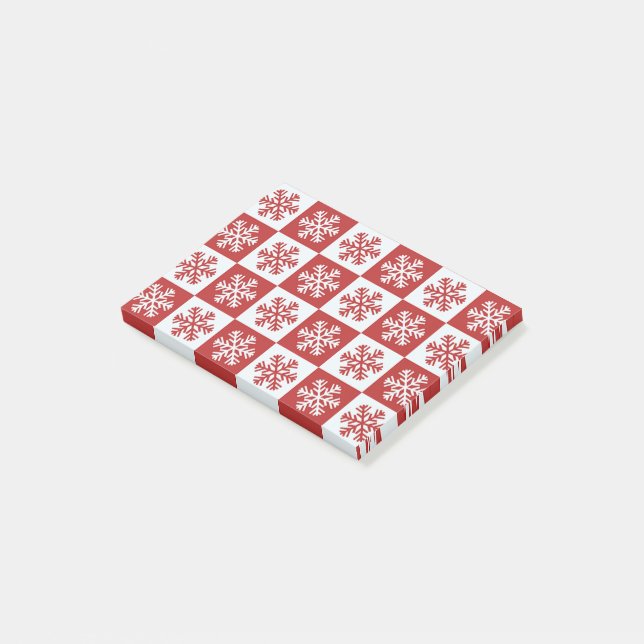 Red Chequered Snowflakes Post-it Notes (Angled)