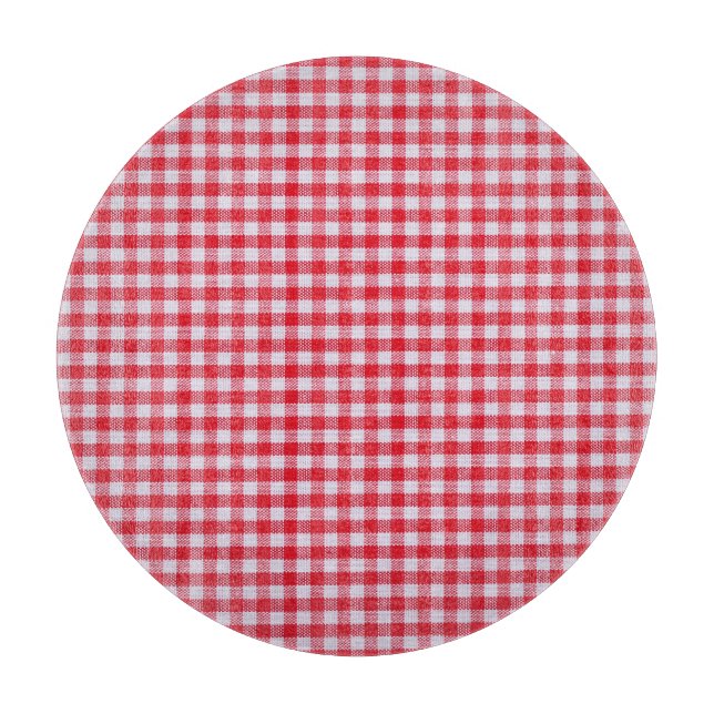 Red Chequered Tablecloth Close-Up. Cutting Board (Front)