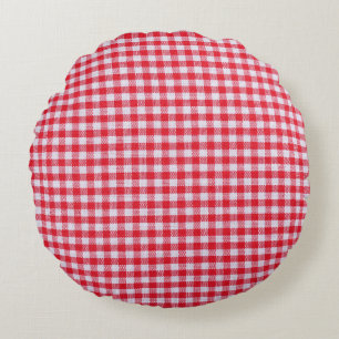 Red Chequered Tablecloth Close-Up. Round Cushion
